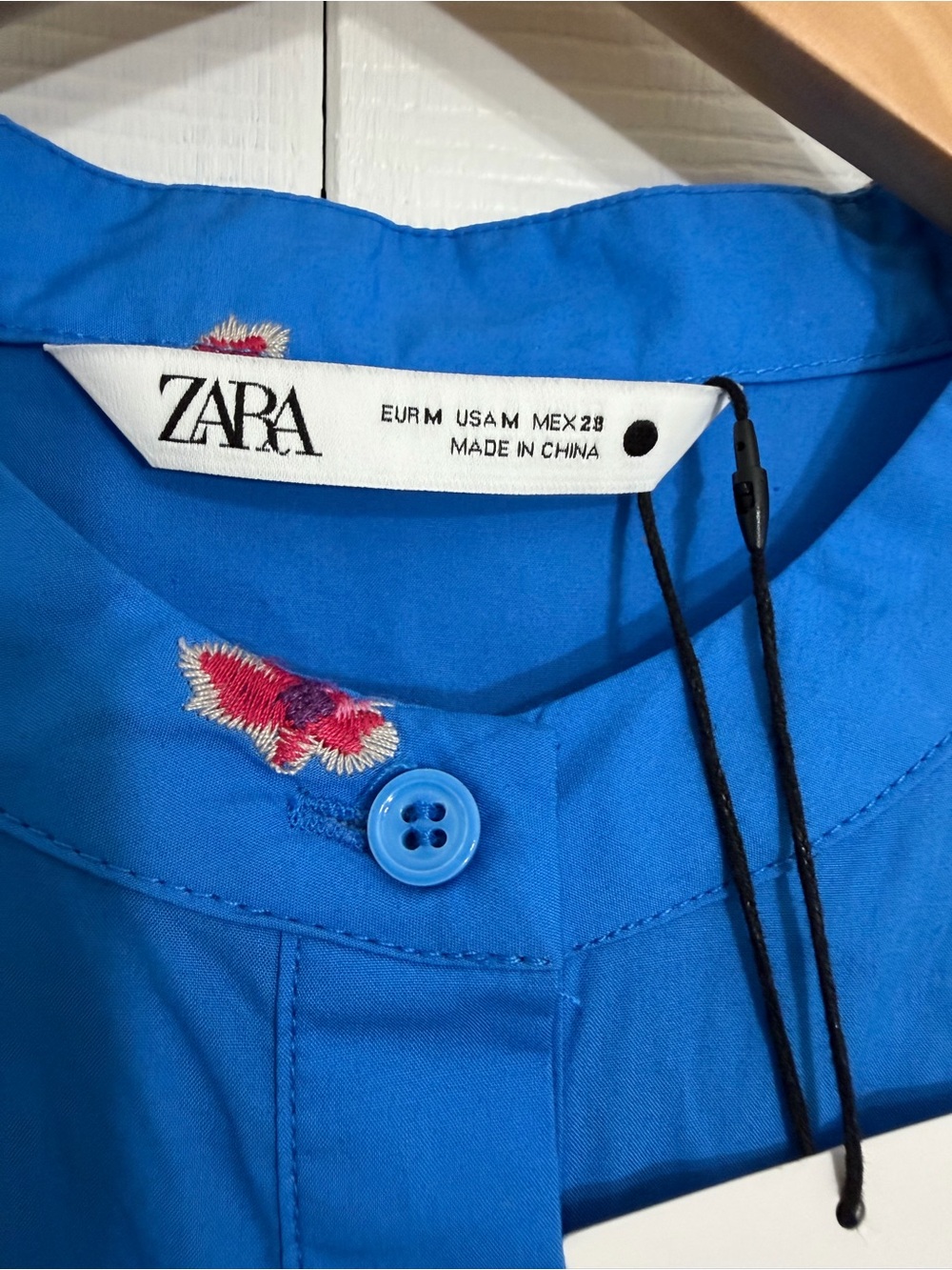 Zara Bright Blue Dress with Pink Floral Embroidery, Size M - Picture 6 of 7